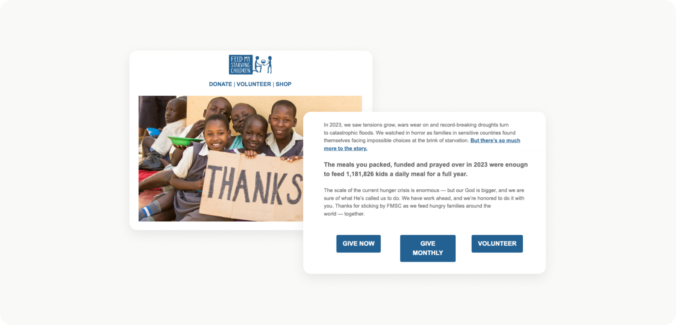 Feed My Starving Children year-end thank-you message example