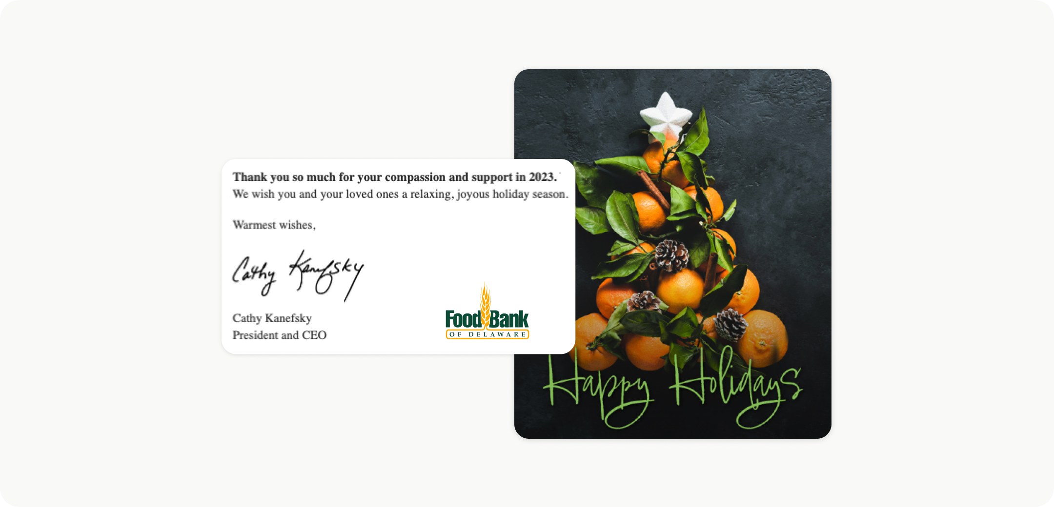 Food Bank of Deleware year-end thank-you message example