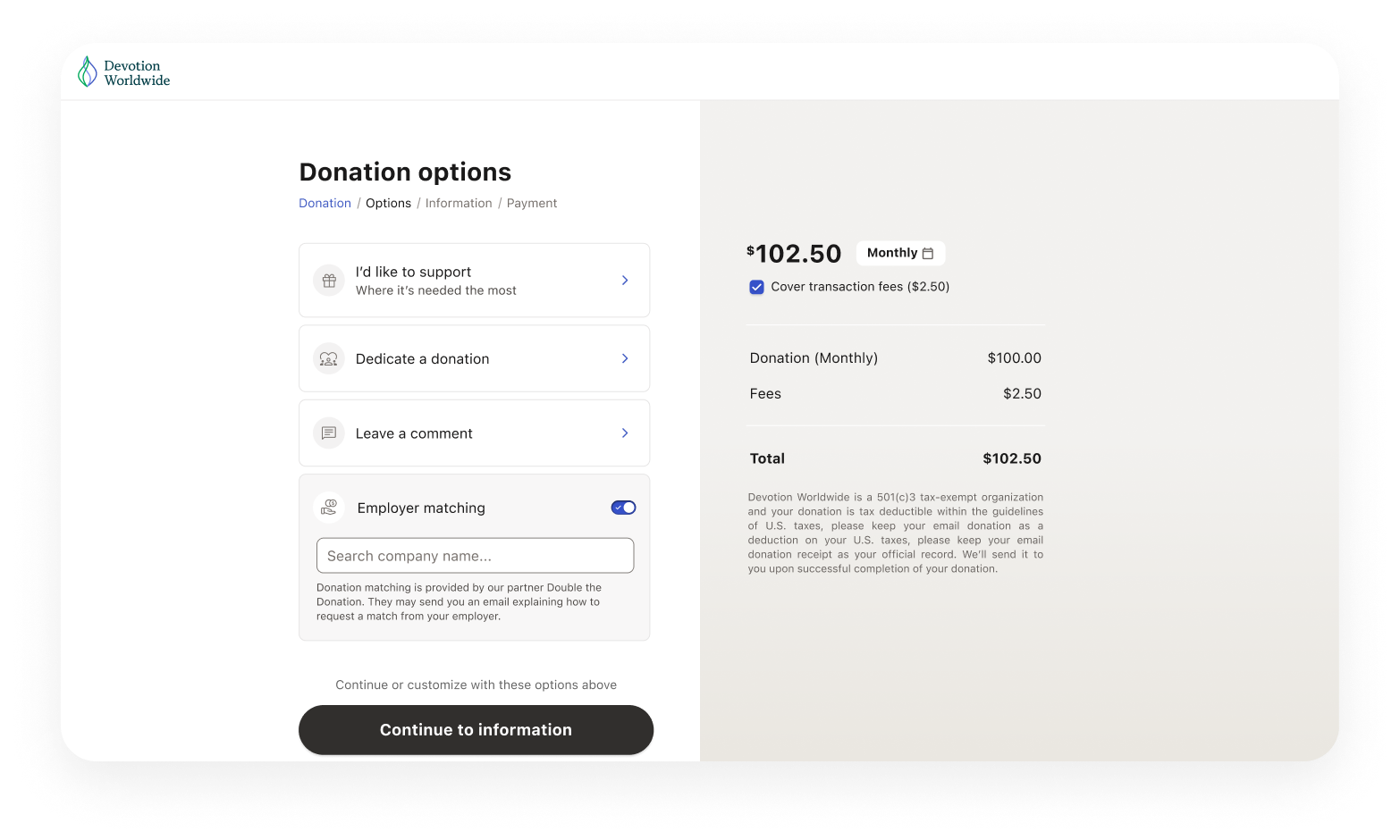 Giving Tuesday matching donation form